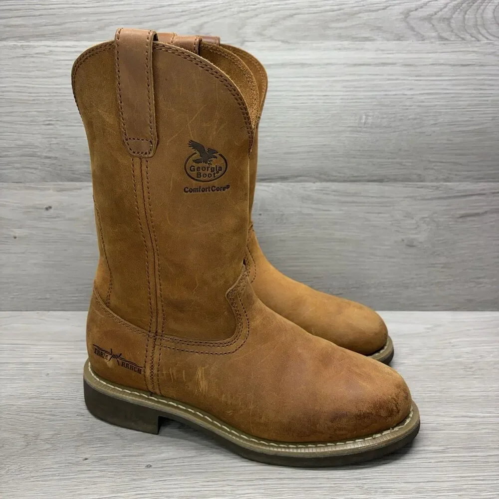 GEORGIA BOOT Wellington Western Boots Mens 7.5 D Brown Leather Farm Ranch G5814
